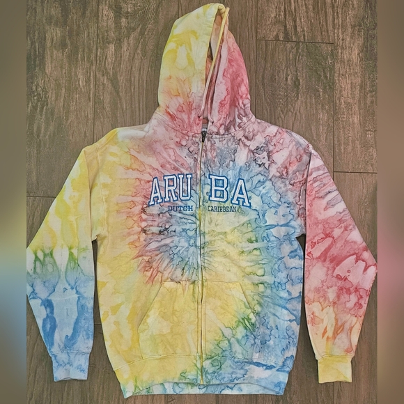 Souvenir Vacation Aruba Dutch Carribbean Front Zip Hooded Sweatshirt Medium - Picture 1 of 6